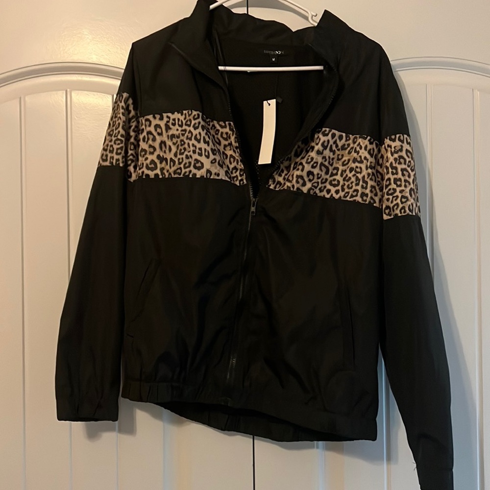Papermoon black/cheetah zip up rain jacket